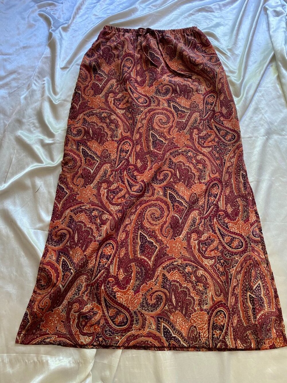 Vintage 1990s Brown Red Paisley Maxi Skirt Boho Medium
